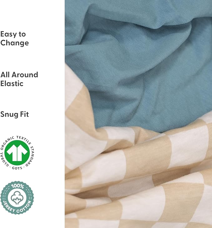 The Peanutshell Baby Organic Bassinet Sheets 4-Pack for Boy or Girl - Ultra Soft & Rectangle Unisex Baby Sheet, 100% Jersey Cotton, Fitted Covers for Crib, Halo Bassinet Mattress