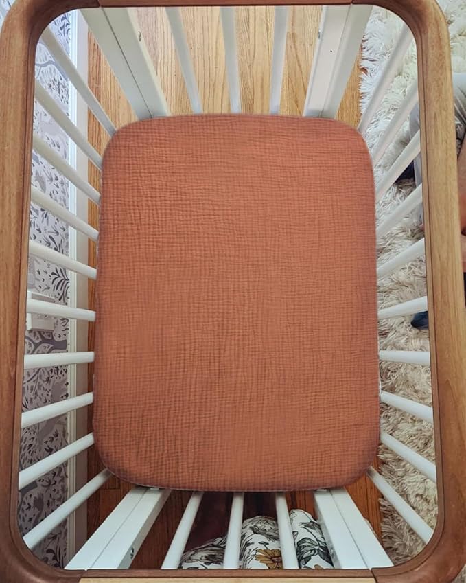 Pack and Play Sheets for Baby Boys and Girls 39"x27"x3", Neutral Muslin Cotton Pack N Play Mattresses Sheet with Boho Style, Soft and Breathable Comfort (White)