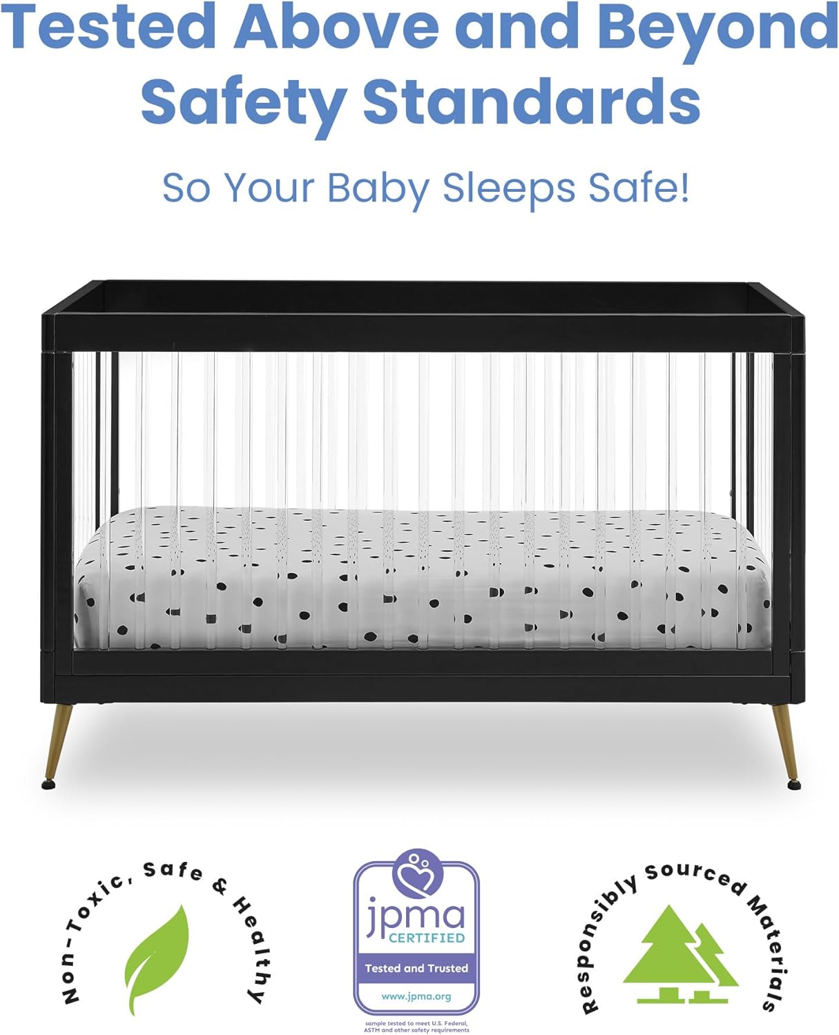 Delta Children Sloane 4-in-1 Acrylic Convertible Crib - Greenguard Gold Certified, Black/Bronze