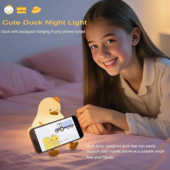 Duck Night Light for Kids 3 Levels Dimmable Silicone Animal Nursery Light,Adorable Rechargeable 30min Timmer Novelty Bedside Touch Lamp,Baby Nursery Kids Room Decor,Gifts for Girls boy