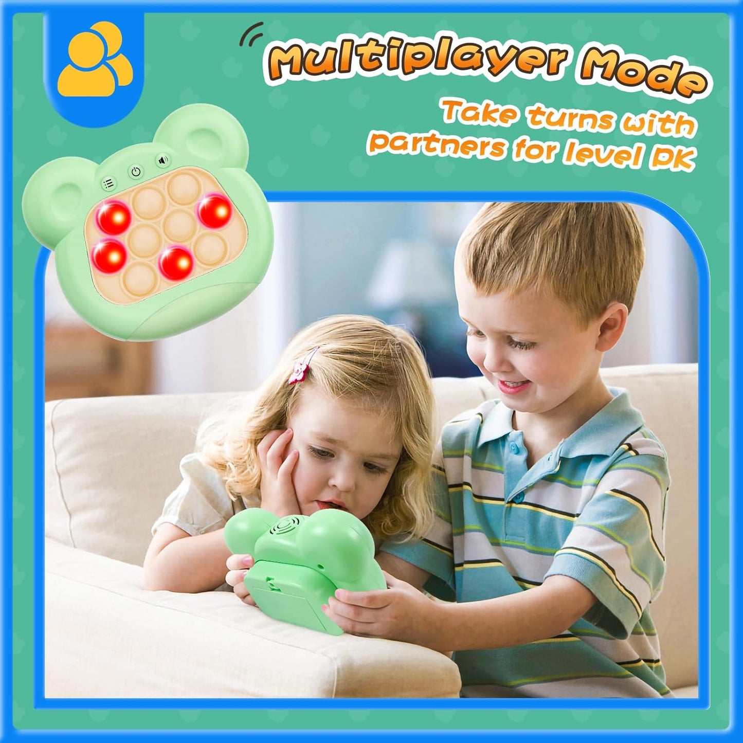 Fast Push Bubble Game, Light-up Pop Game Fidget Toys for Kids and Adults, Electronic Handheld Games, Stress Relief Toys for 6 7 8 9 Year Old Boys & Girls (Green)