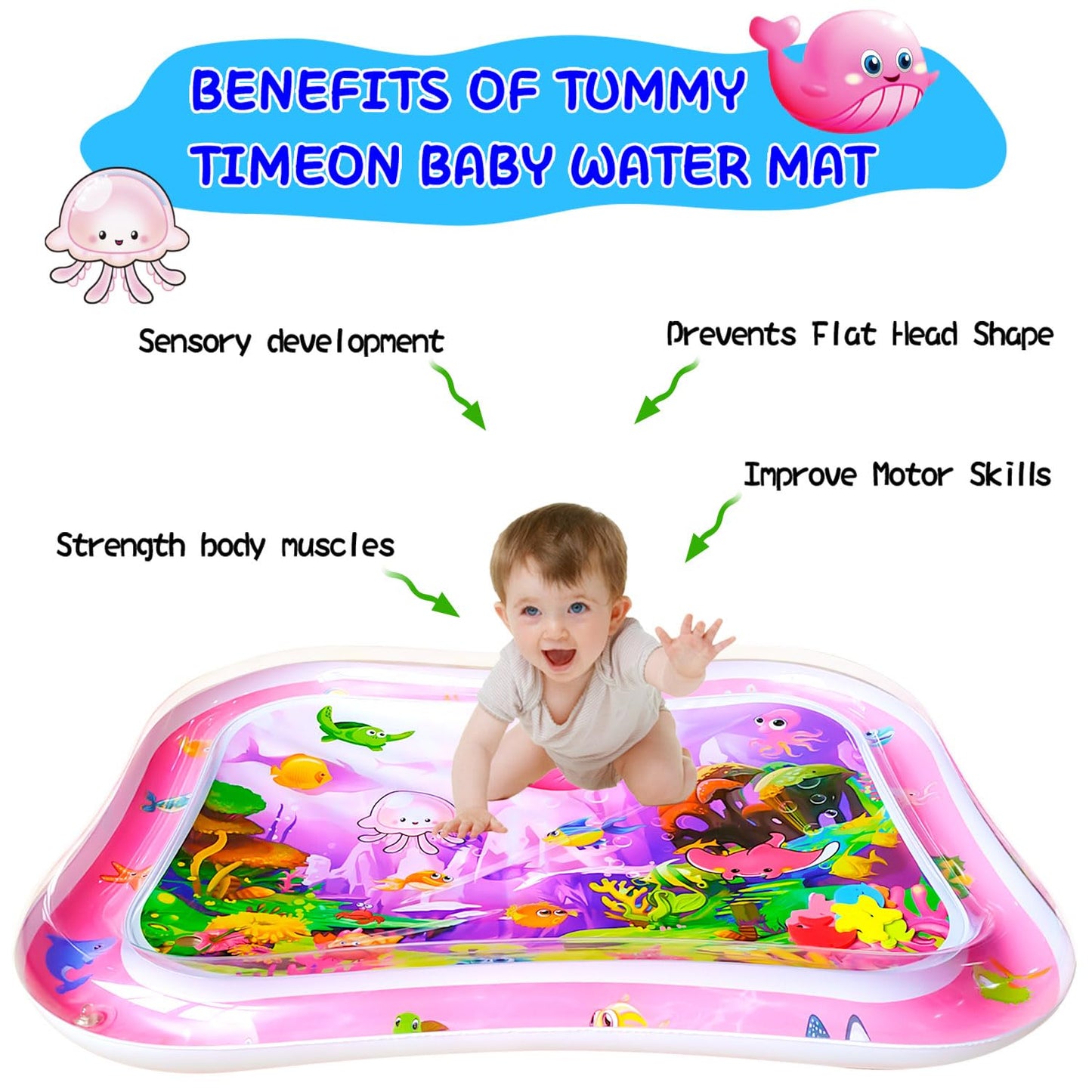 ZHUYNXIR Extra Big Infant Toys, Tummy time mats,Tummy time Toys, Baby Pink Water Play mat, Fun Early Development Activity Play Center for Newborn, Pink 39.5x31.5 in.