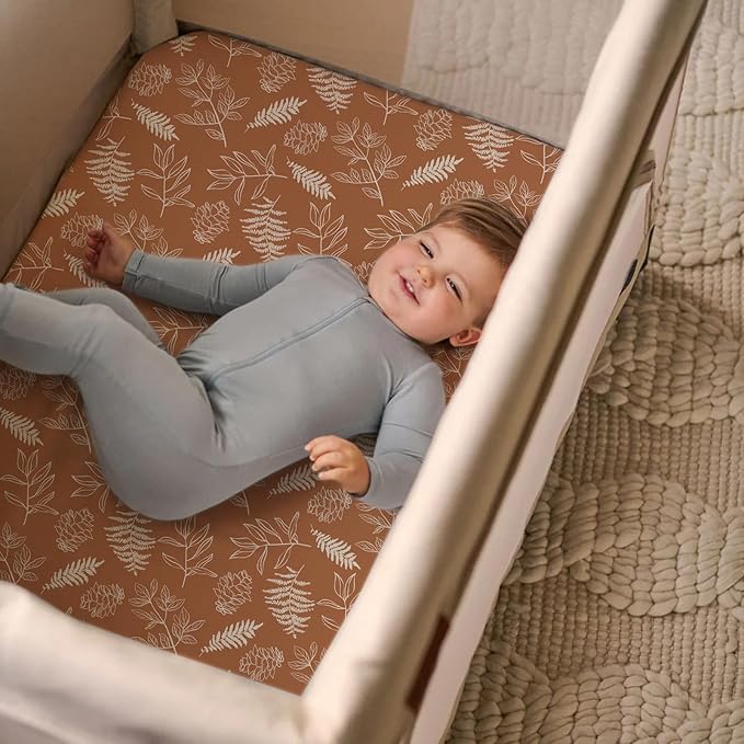Pack n Play Sheets, BROLEX 2 Pack Mini Crib Sheets,Stretchy Portable Fitted Playard Sheet Set, Convertible Playard Mattress Cover,Ultra Soft Breathable Material,Squirrel & Foliage