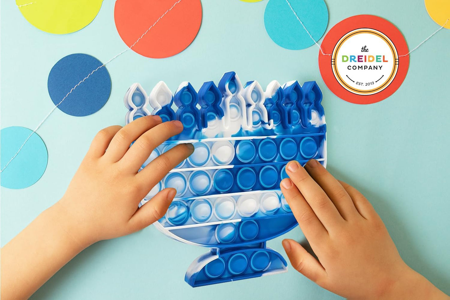 The Dreidel Company Dreidel Poppit - Pop Fidget Toy Poppers - Hanukkah, Anti-Anxiety Toys (Menorah & Dreidel Set BLU/WHT)