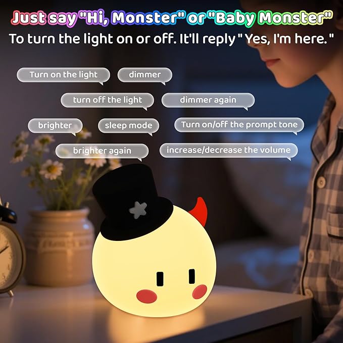 Monster Night Light for Kids, Silicone Touch Night Light for Baby Nursery, Voice-3-Level Warm Light Adjustment Portable Nursing Room Light, Rechargeable Nightlight for Girls and Boys Bedside Gift