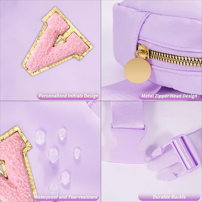 Mini Belt Bag Fanny Pack with Initials Letter Patch Small Crossbody Bags Cute Stuff Birthday Gifts for Teenager Girls Trendy Stuff for Teens - V,Lavender