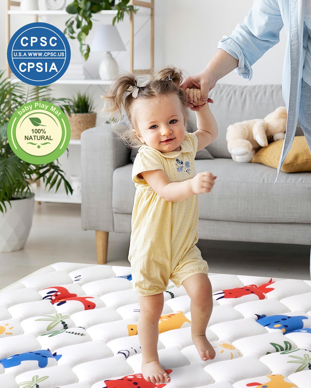 Odorless Premium Foam Baby Play Mat 79" x 71", Soft Microfiber Fabric Crawling Mat for Floor- Comfortable and Hypoallergenic, Non-Slip Cushioned Floor Playpen mat for Infants,Babies,Toddlers