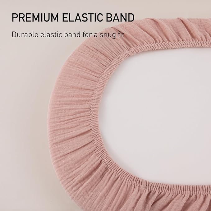 Muslin Bassinet Fitted Sheets, 2 Pack for Baby Boy and Girl, Soft Breathable Baby Pad/Mattress Sheet, Fit for Hourglass Oval and Rectangle Bassinet Mattress (Pink Cloud)