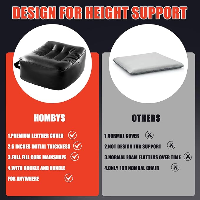 HOMBYS Extra Thick Chair Cushions for Office,6 in Breathable Adult Booster Seat for Car,Waterproof Car Seat Cushion to Raise Seat Height,PU Leather Desk Chair Cushion for Long Sitting