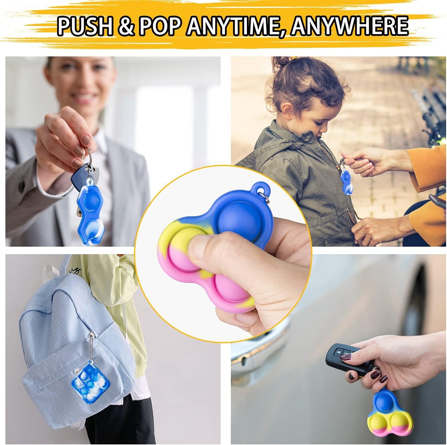 Simple Fidget Pop Toys - Portable, Calming Sensory Hand Toys for Fun & Stress Relief - Soft & Flexible Silicone Materials Keychain - Durable Poppers for Kids & Adults