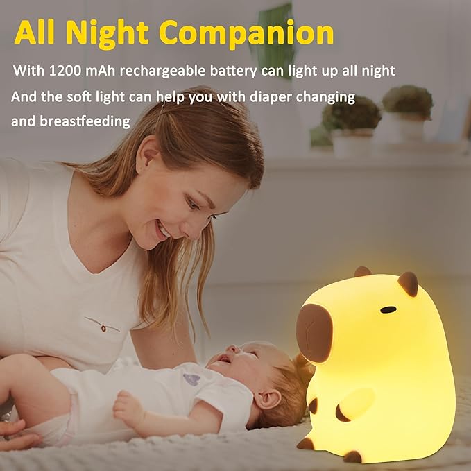 Capybara Night Lamp, Capybara for Loved Ones and Friends, Capybara Light Gift, ABS+SIL, Touch Control, Portable Rechargeable Dimmable, Best Choice for Gift Giving (Capybara)