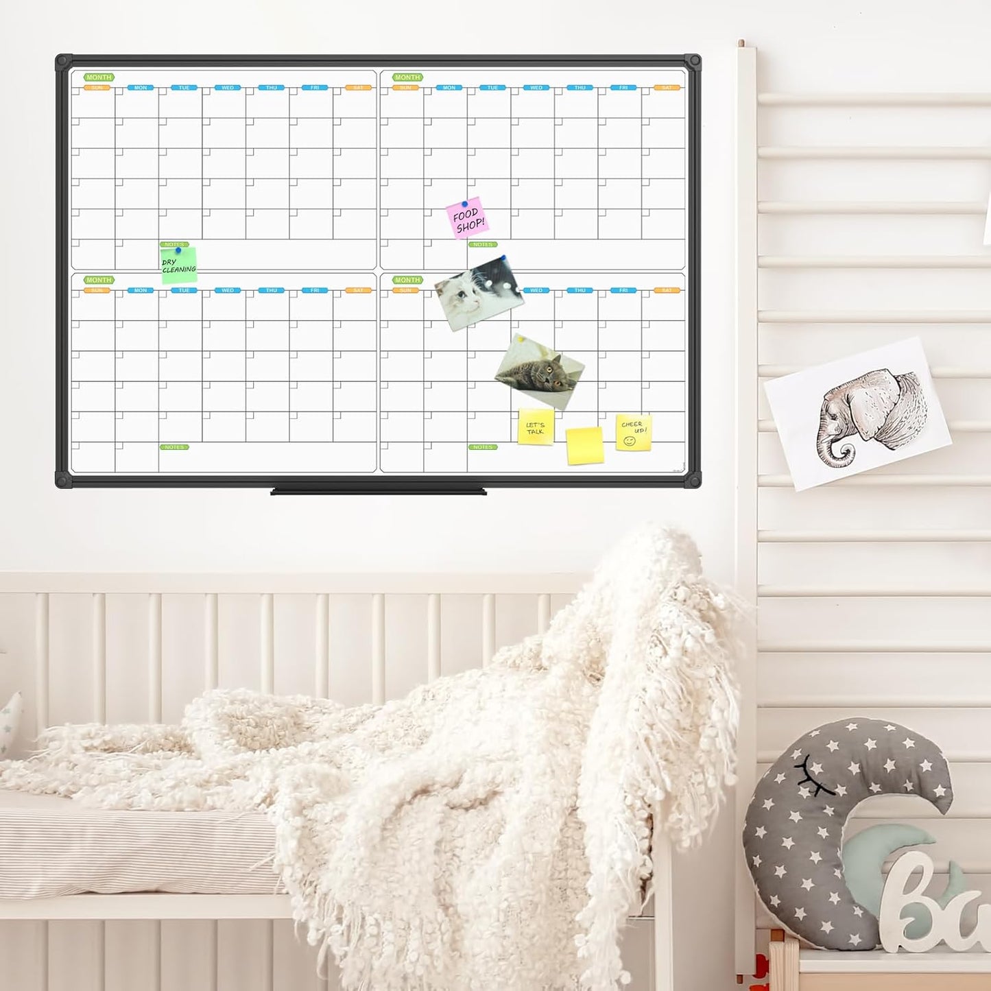 JILoffice Magnetic Dry Erase Calendar Whiteboard, 4 Month White Board Planner 36 X 24 Inch, Black Aluminum Frame Wall Mounted Board for Office Home and School