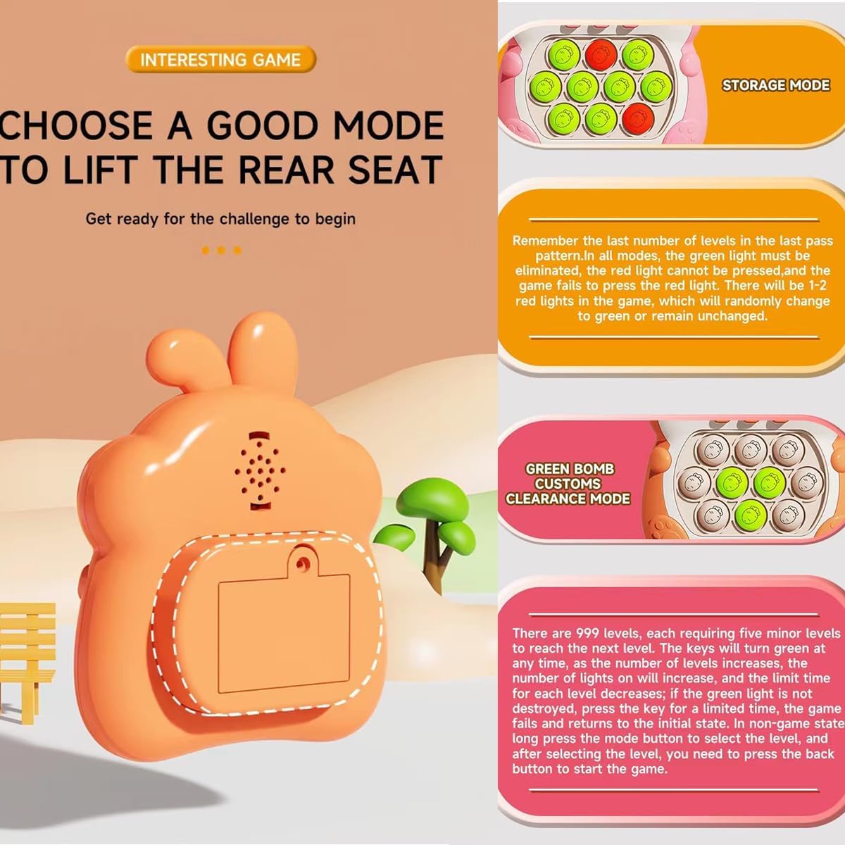 Puzzle Pop Light Up Game Fidget Travel Games /Upgrade Travel Sensory Fidget Toys Popular Handheld Games for Teenagers Anti Anxiety Autism Relief Birthday Party Gift (Pink Rabbit)