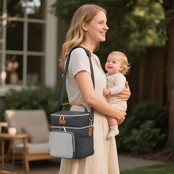 Double Layer Breastmilk Cooler Bag with Ice Pack Insulated Travel Bag for Baby Bottle Breast Milk Storage & Feeding Fits 6 Bottles Up to 9 Ounces Portable Leakproof Bottle Bag for Travel Daycare