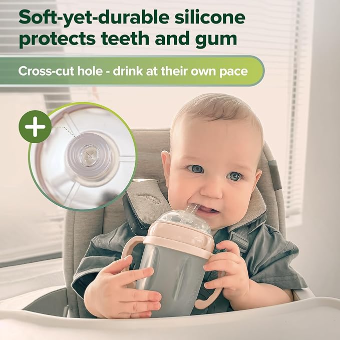 haakaa Weighted Straw Sippy Cup for 6+ Month Old, Silicone Weighted Straw Cup Milk Sippy Cup Baby Water Bottle with Straw Brush (Peach, 8oz./250ml)