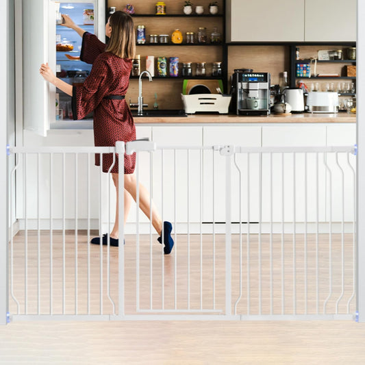 Extra Wide Baby Gate for Stairs Doorways with door, 30" Tall 66.5-75.8" Wide Easy Install Dog Gate indoor, Safety Metal Pressure Mounted Pet Gate with Walk-Thru Auto Close for the House, White