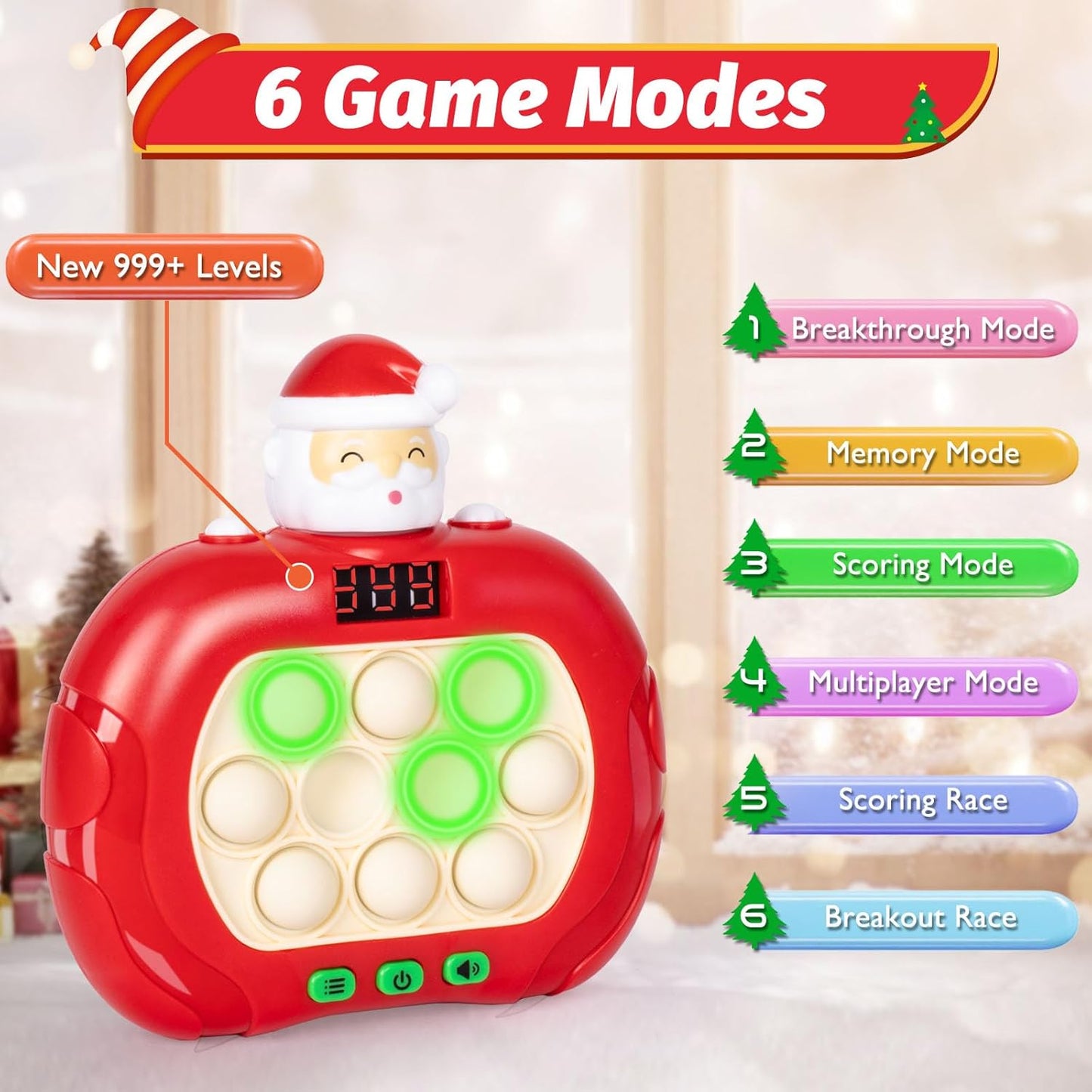 Fast Push Bubble Game with Score Level Display Light Up Pop Fidget Game with 6 Modes Sensory Fidget Toys for Christmas Birthday Party Gifts