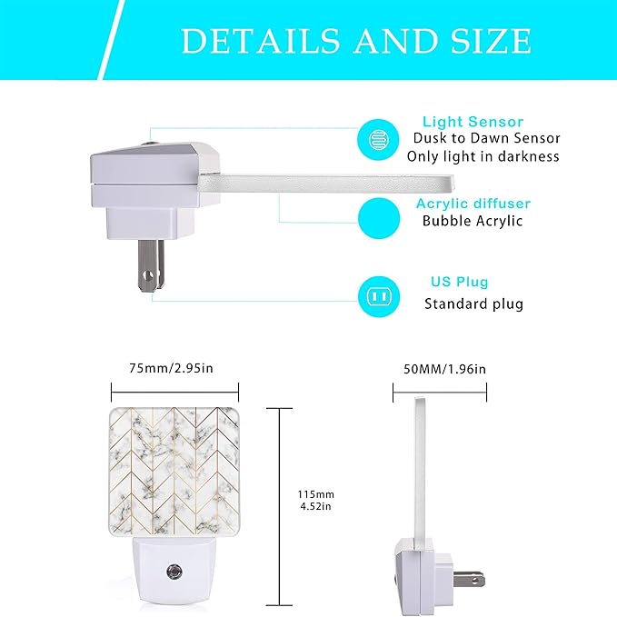 Marble Line Geometric Night Light,Plug-in Night Lights with Dusk-to-Dawn Sensor for Stairway/Hallway/Kitchen Sleep Friendly lamp for Women/Girls/Boys Gift,0.5W