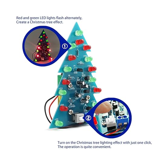 Soldering Practice Kit DIY Mini 2-Color Xmas Tree Plug-in Circuit Kit Learn Soldering Kit for Beginners