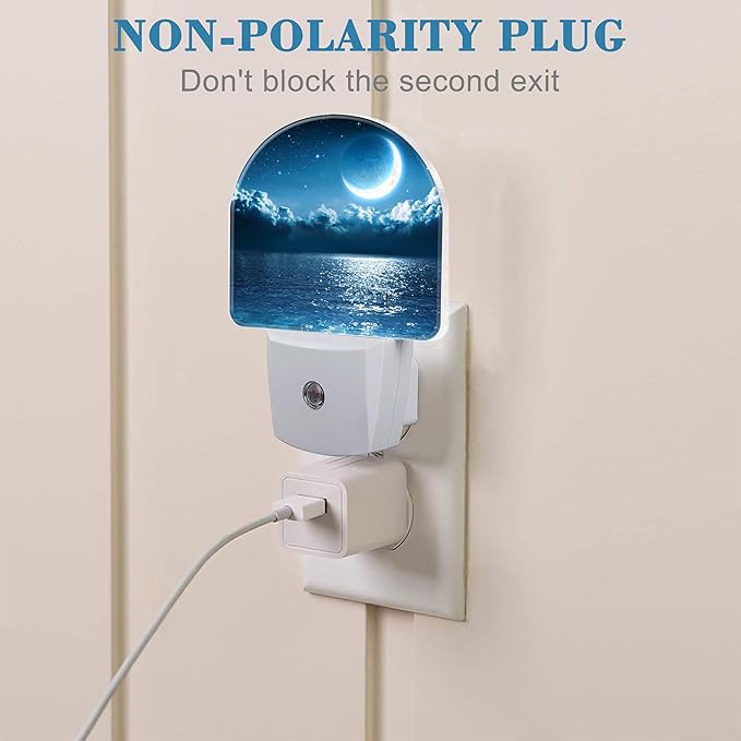 Magic Moon on Sea Night Light Plug into Wall with Dusk to Dawn Sensor Cute Nightlight for Kid Girls Boys Women Men Room Decor, Hallway, Kitchen, Bathroom, Nursery, Stairs