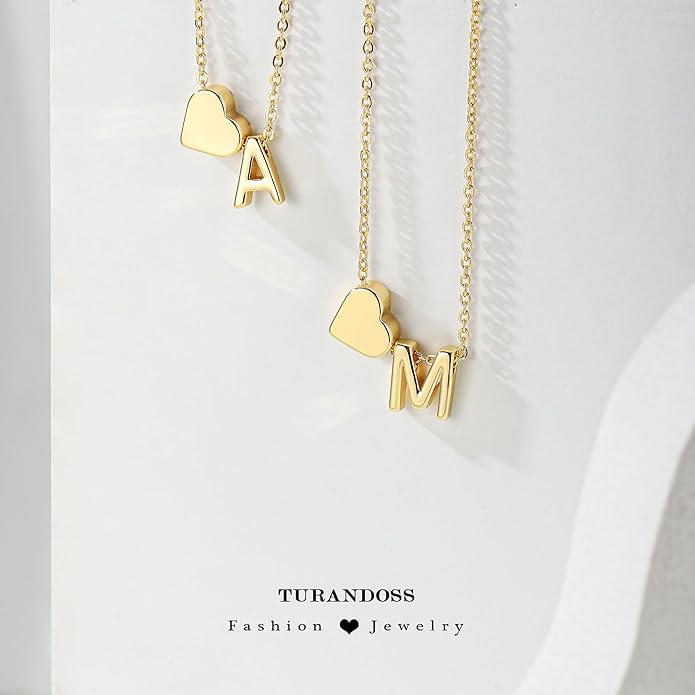 Turandoss Heart Initial Necklace for Women Teen Girls - 18K Gold Plated Letter A-Z Pendant Necklace Dainty Heart Necklaces Tiny Initial Necklaces Birthday Gifts for Women Jewelry