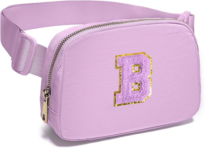 Gitus Gifts for 8 9 10 11 12 Year Old Girls Belt Bag Fanny Pack Crossbody Bags with Initial Letter Patch Cute Stuff Birthday Gifts for Teen Girls Women Personalized Trend Stuff (Lavender-B)