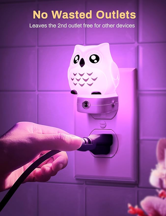 DORESshop Owl Night Lights Plug Into Wall, Cute Night Light for Kids, 8-Color LED Night Light with Dusk to Dawn Sensor, Decorative Nightlight for Kid Room, Bathroom, Bedroom, Children Gift, 1 Pack