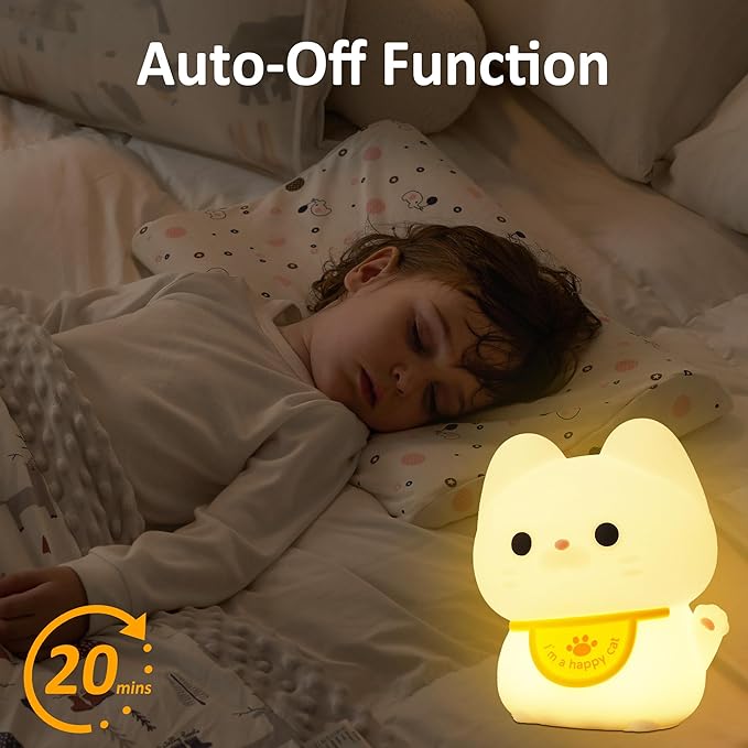 Attivolife Cute Cat Night Light for Kids, Animal Kitty Silicone Touch LED Lamp with Dimmable Timer, USB Rechargeable Toddler Feeding Bedroom Bedside Decor Birthday Xmas Gifts for Girls Baby