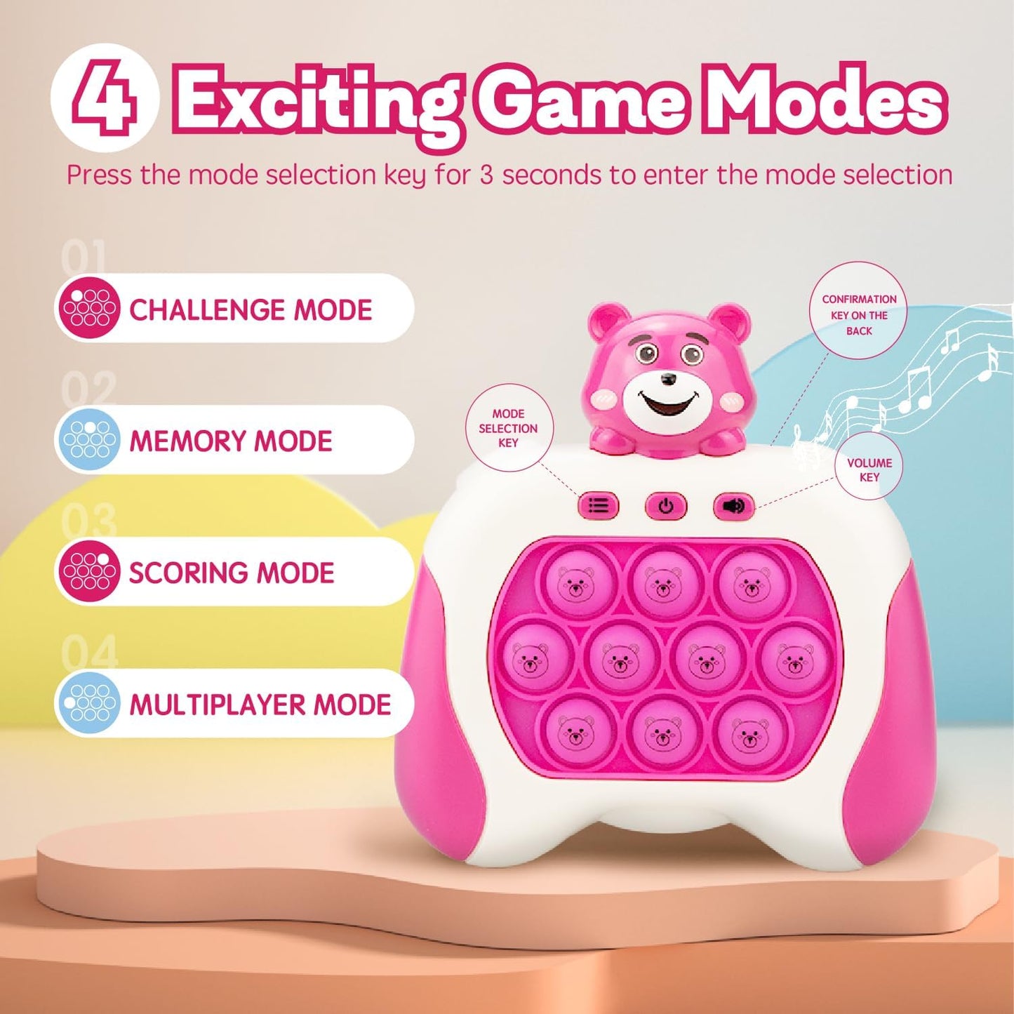 Fast Push Game,Light up pop Game Light up Fidget Toy,Fast Quick Push Bubble Game,pop pro Light up Game,Quick Push pop Game Birthday Xmas Gifts for Boys Girls Adults (Strawberry Bear:Rose Red)