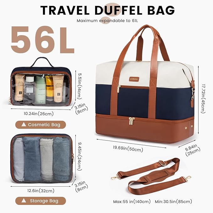 LOVEVOOK Weekender Bag, Large Travel Duffel Bag for Women with 2 Packing Cubes, Carry on Overnight Bag with Shoe Compartment, Mom Hospital Bags for Labor and Delivery