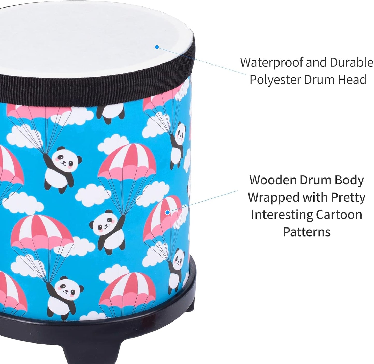 Bongo Floor Tom Drums Set for Kids: Childrens Drum Percussion Music Instrument with 2 Mallets - Preschool Montessori Floor Babies Drum (Blue 5" to 6")