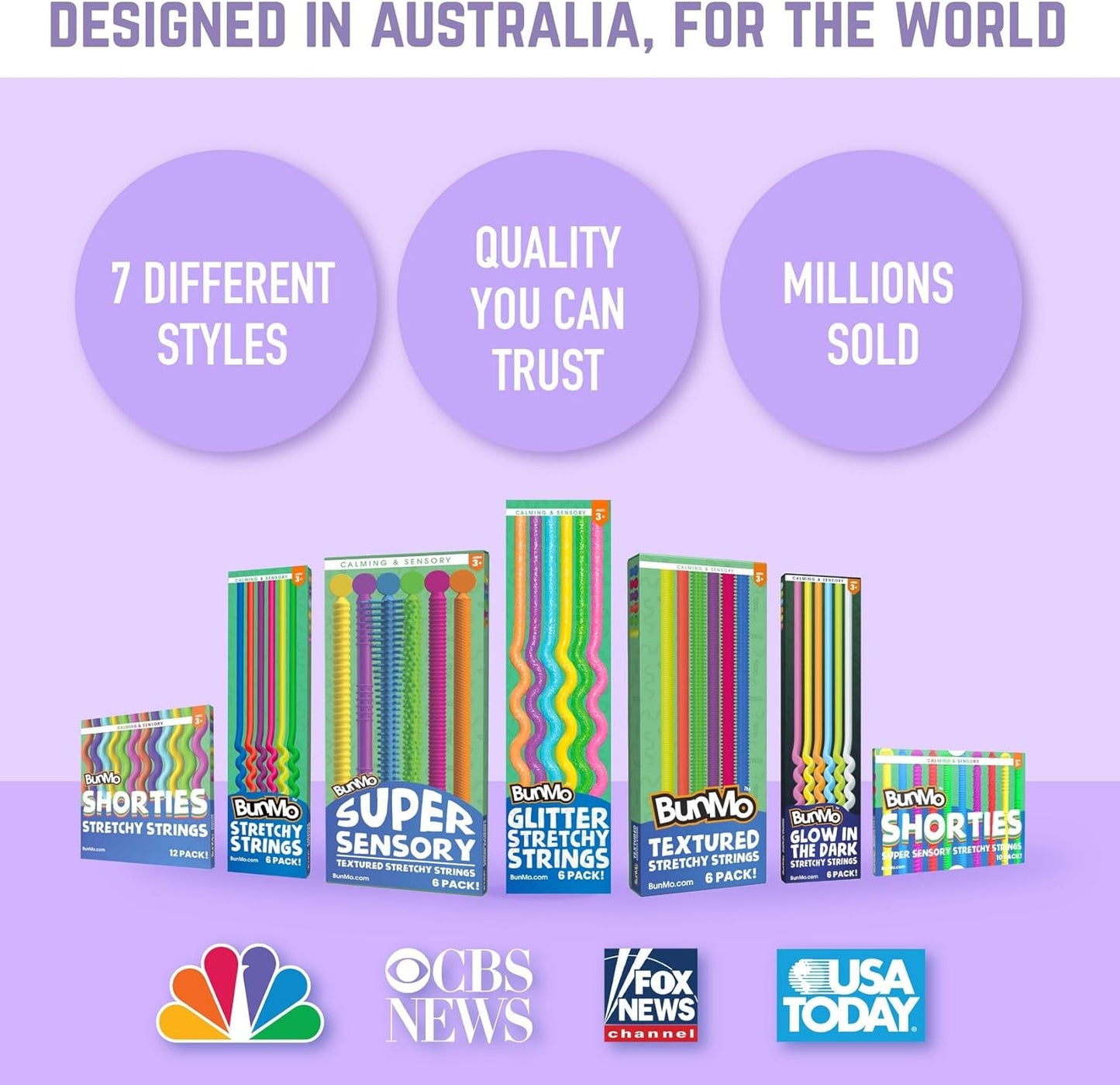 BUNMO Stretchy Strings - Sensory Toys for Toddlers 1-3 - Stimulating & Addictive Sensory Toys for Kids with Autism - Fidget Toy for Anxiety & Stress Relief - Hours of Fun for Kids - Glitter 6pk