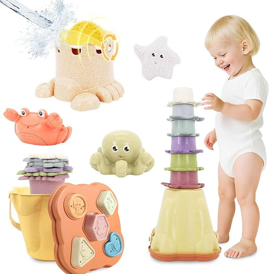 16 in 1 Montessori Toys Set,Stacking Toys for Toddler 1-3 Shape Sorters Stacking Cups Baby Toys for 6-12 Months Nesting Stack Cups, Infant Stackable Block for 6-48 Months Birthday Gift for Girl Boy