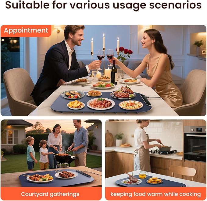 Food Warming Mat, Food Warmer Chafing Dishes, Roll Up SiliconeFood Warmers,3 Heat Settings,Easy Clean&Storage,Large Warming Tray, Portable Food Warm pad For Home Buffets Party Thanksgiving