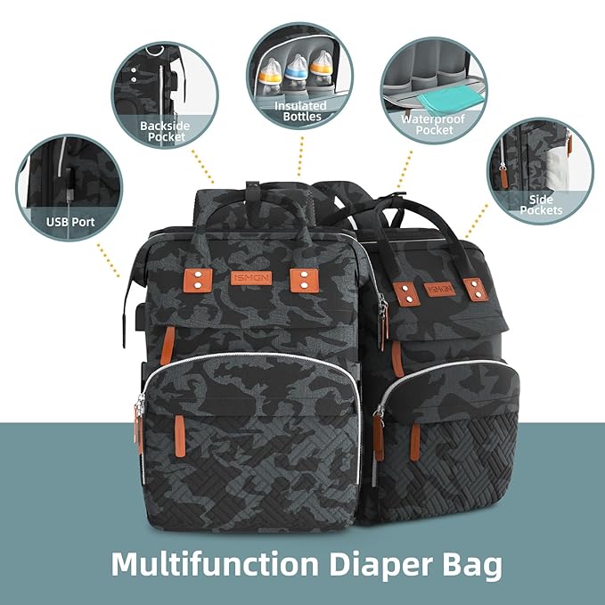 Diaper Bag Backpack with Changing Station, Large Diaper Bag, Multifunctional Diaper Bag, Baby Bag, Camo