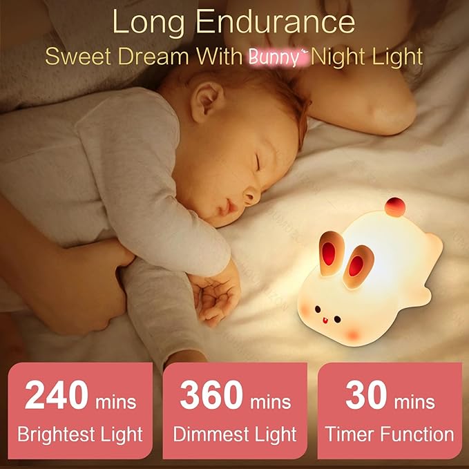 Squishy Bunny Night Light, Cute Easter Rabbit, Bunny Lamp, Led Big Face Rabbit Decor, Novelty Gifts, Dimmable Rechargeable Light up Bunnies, Nursery Room College Dorm Touch Nightlight