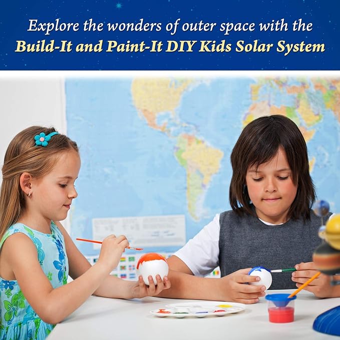 AmScope Kids Solar System Planetarium – Build-It and Paint-It DIY STEM Science Kit with Paint and Brush