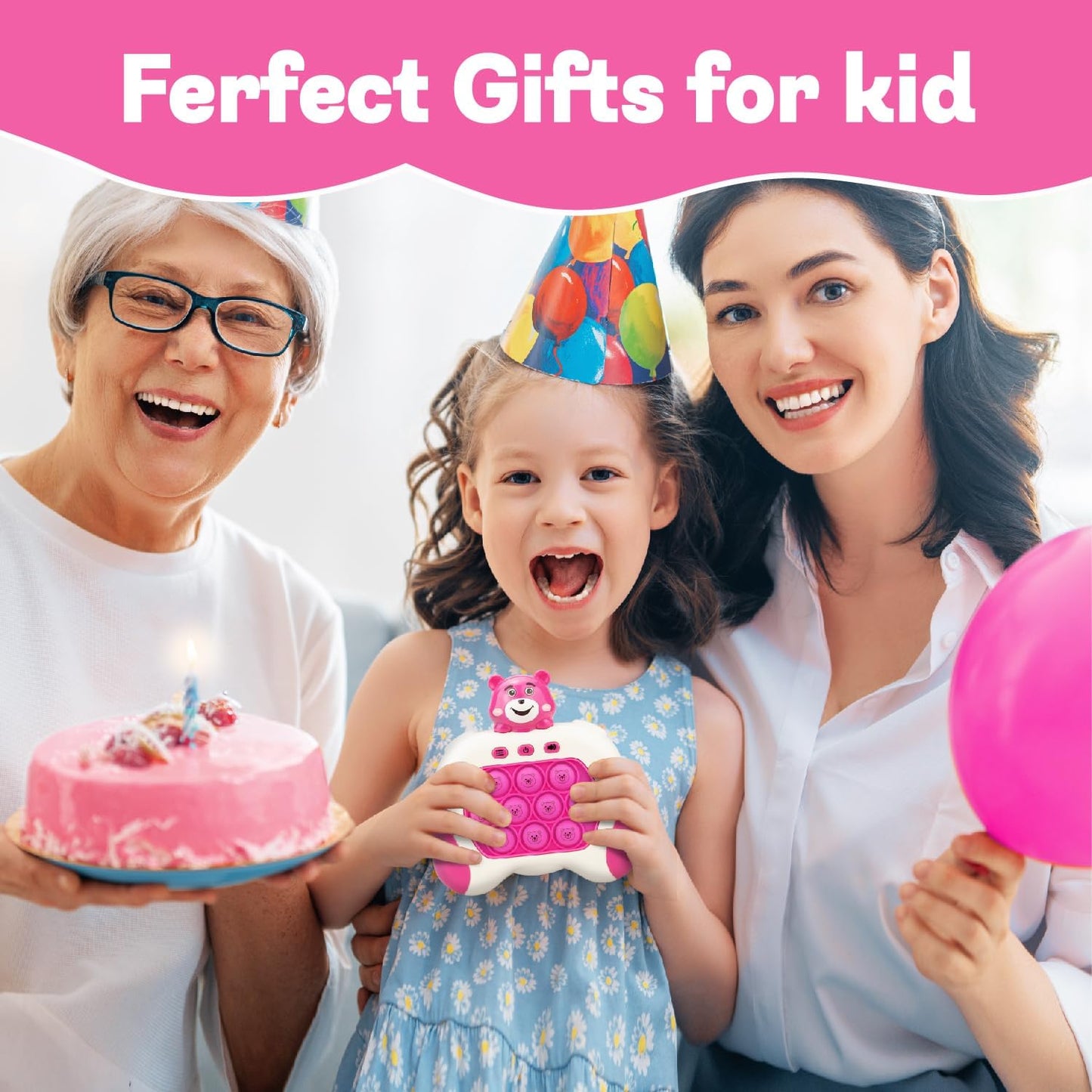 Fast Push Game,Light up pop Game Light up Fidget Toy,Fast Quick Push Bubble Game,pop pro Light up Game,Quick Push pop Game Birthday Xmas Gifts for Boys Girls Adults (Strawberry Bear:Rose Red)