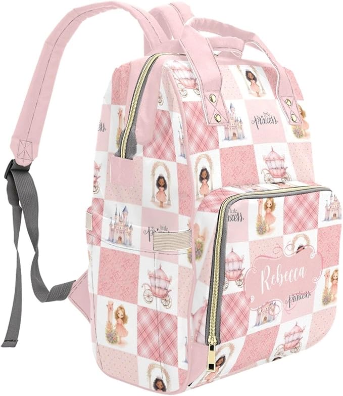 Custom Princess Baby Diaper Bag with Name – Personalized Nursing Travel Tote Backpack for Mom or Dad, Custom Name Baby Daypack Gift