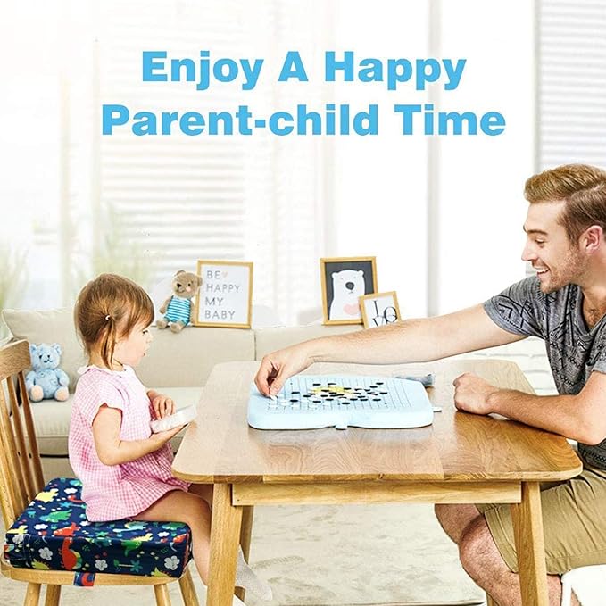 Taeku Booster Seat for Dining Table, Portable Kids Toddler Booster Chair Increasing Cushion Cartoon Seat Pad with 2 Safety Buckles for Kitchen Restaurant (Dinosaur Blue)