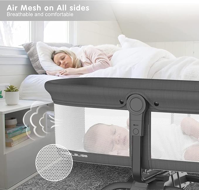 ANGELBLISS 3 in 1 Rocking Bassinet & Baby Bassinet Bedside Sleeper, One-Second Convert Travel Portable Bassinet Newborn Baby (Black)