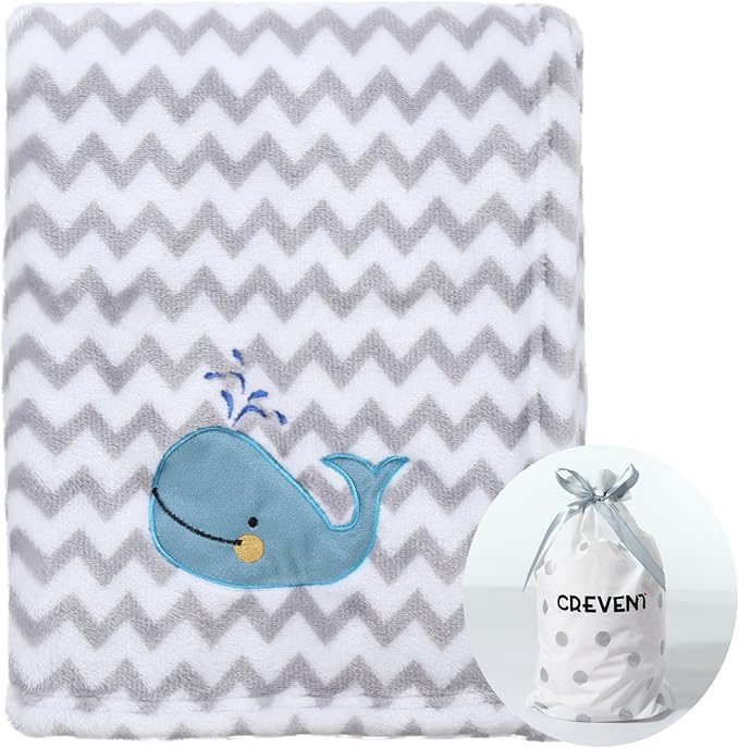 CREVENT 30''X40'' Cute Cozy Fluffy Warm Baby Blanket for Girls Boys Infants Toddlers' Bedding Crib Cot Stroller, Baby Shower Birthday Newborn's Gift - Whale