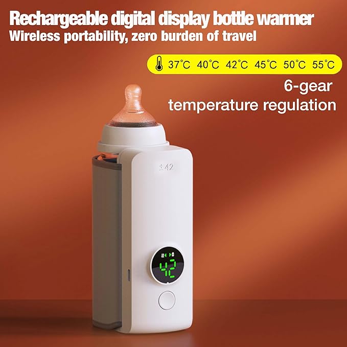 PandaEar Portable Baby Bottle Warmer, Fast Heating & Long-Lasting Temperature, Waterless Milk Warmer with Adjustable Temperature, USB Rechargeable Travel Bottle Heater for Breastmilk & Formula