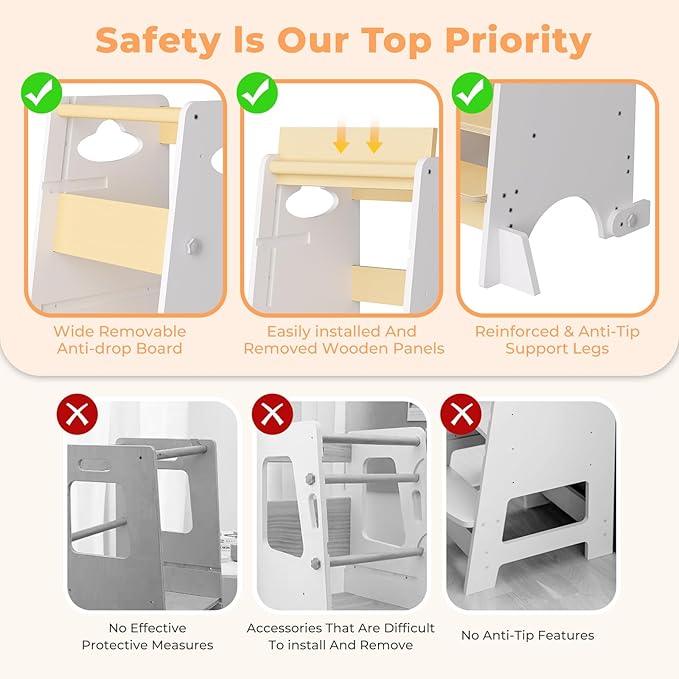 Toddler Tower 3-in-1 Multifunctional Kitchen Stool Helper, Adjustable Height ，Highchair