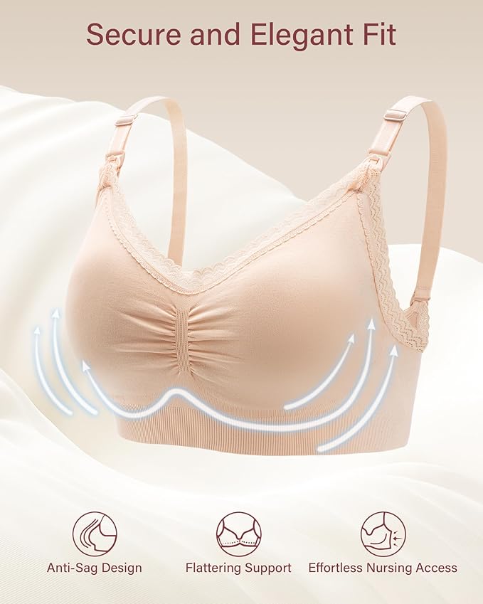 Stelle Lace Nursing Bras for Breastfeeding Seamless Pregnancy Maternity Wireless Bralette with Pads, Extenders