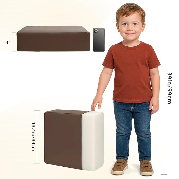 Toddler Booster Seat for Dining Table, Two Elastic Seat Belts, Anti-Scratch PU Skin-Friendly, Waterproof, Anti-Wrinkle, Detachable Non-Slip Bottom - Dark Brown