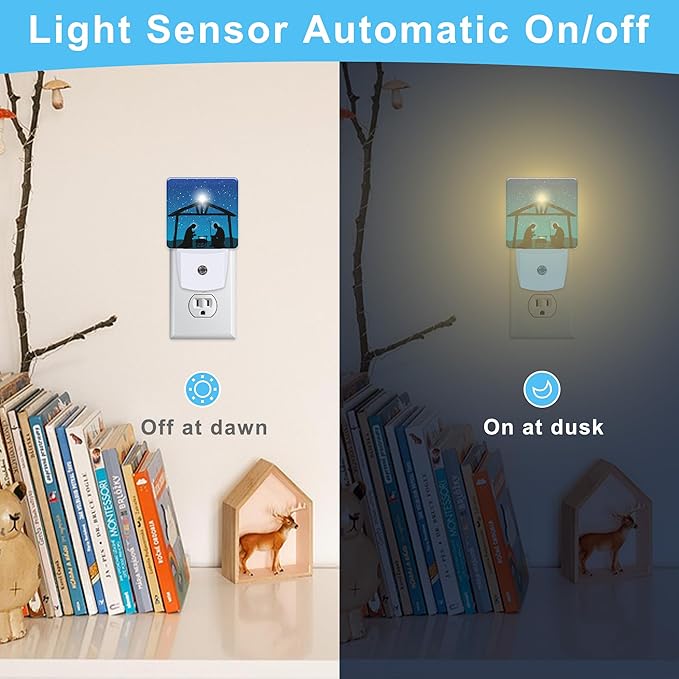 Christmas Christian Nativity Scene with Jesus Plug in Night Light with Auto Dusk to Dawn Sensor,Warm Night Lights for Boys Girls Bedroom Bathroom Hallway Kids Room Gifts