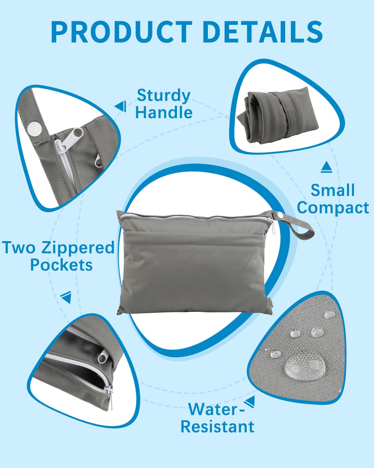 babygoal Wet Dry Bags for Baby Cloth Diapers, Washable Travel Bags, Beach, Pool, Gym Bag for Swimsuits & Wet Clothes with Two Zippered Pockets 2 Pack Small Size 2LNS01