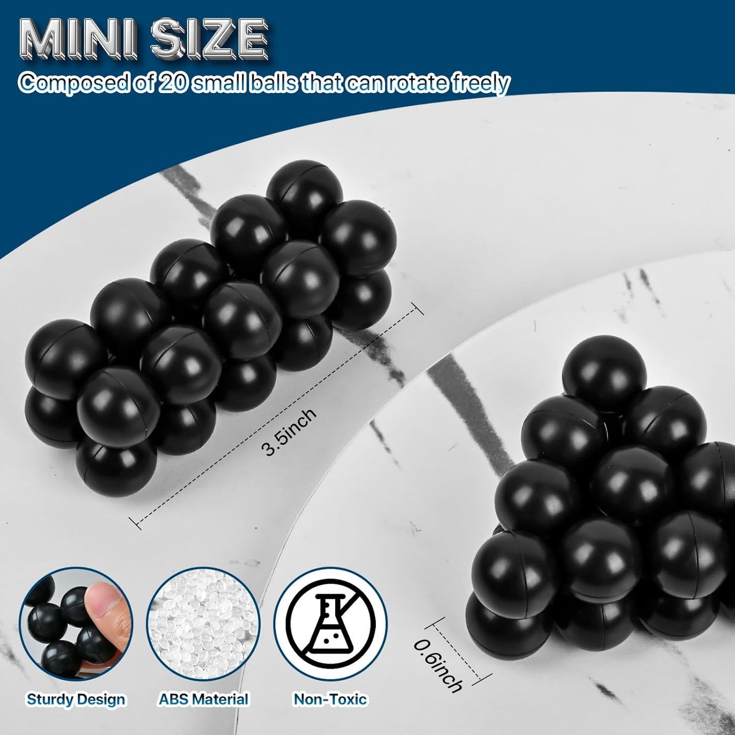 Fidget Ball Toys Adult, Autism Sensory Toys for Kids Teens, Autistic Travel Toys EDC Quiet Cool Desk Fidget Toys Adults Stocking Stuffers Gift for Boys Girls Men, Non-Magnetic Inseparable