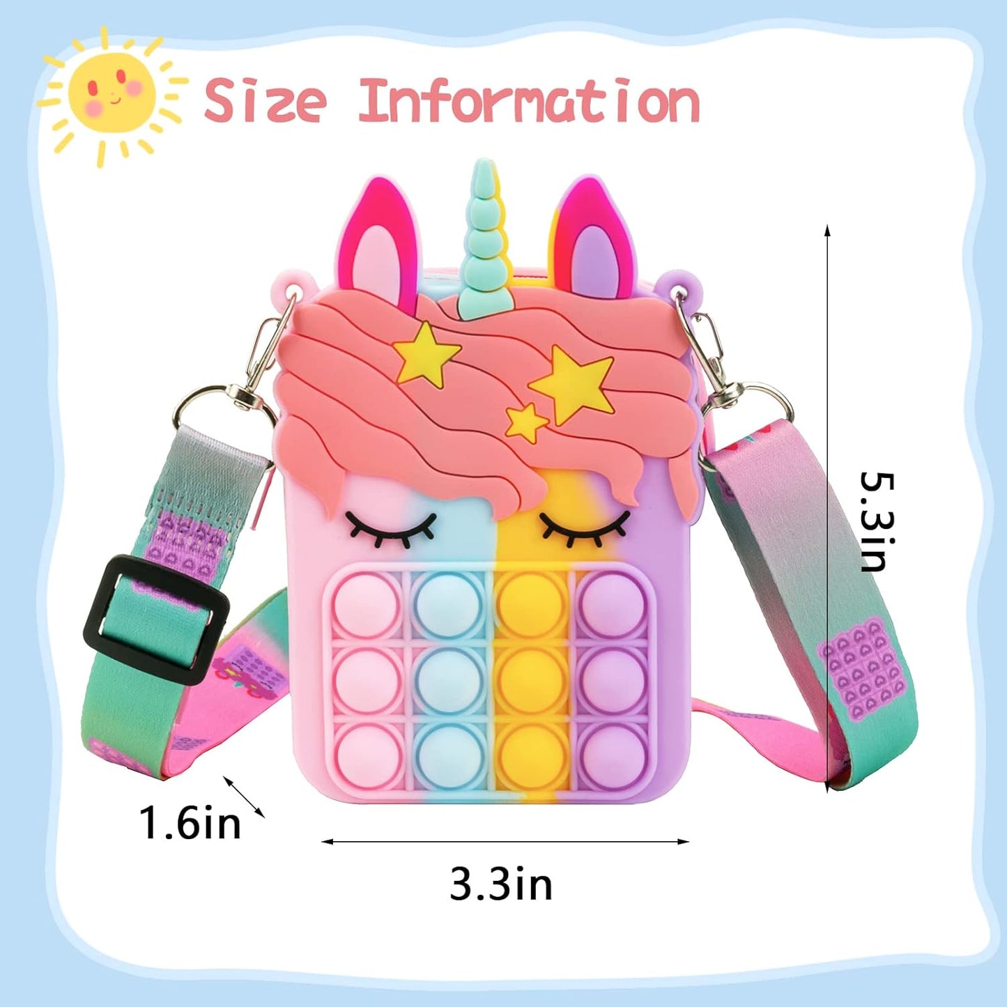 Civan Unicorn Shoulder Bag for Girls and Women, Unicorn Purse Bags, Lovely Sensory Silicone Cartoon Bag for Students Kids Unicorn Pop Sensory Popper Toys,Unicorn Gifts Toys for Girls Birthday Present